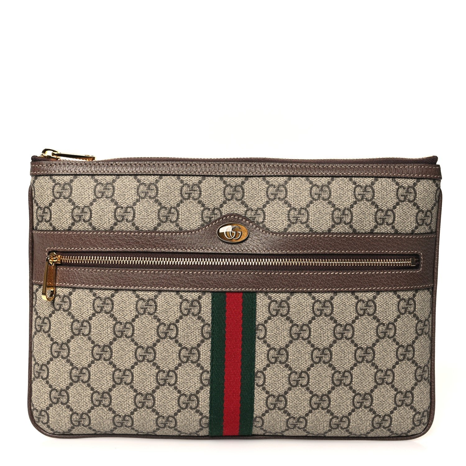 Gucci GG Supreme Monogram Large Ophidia Pouch Clutch Brown