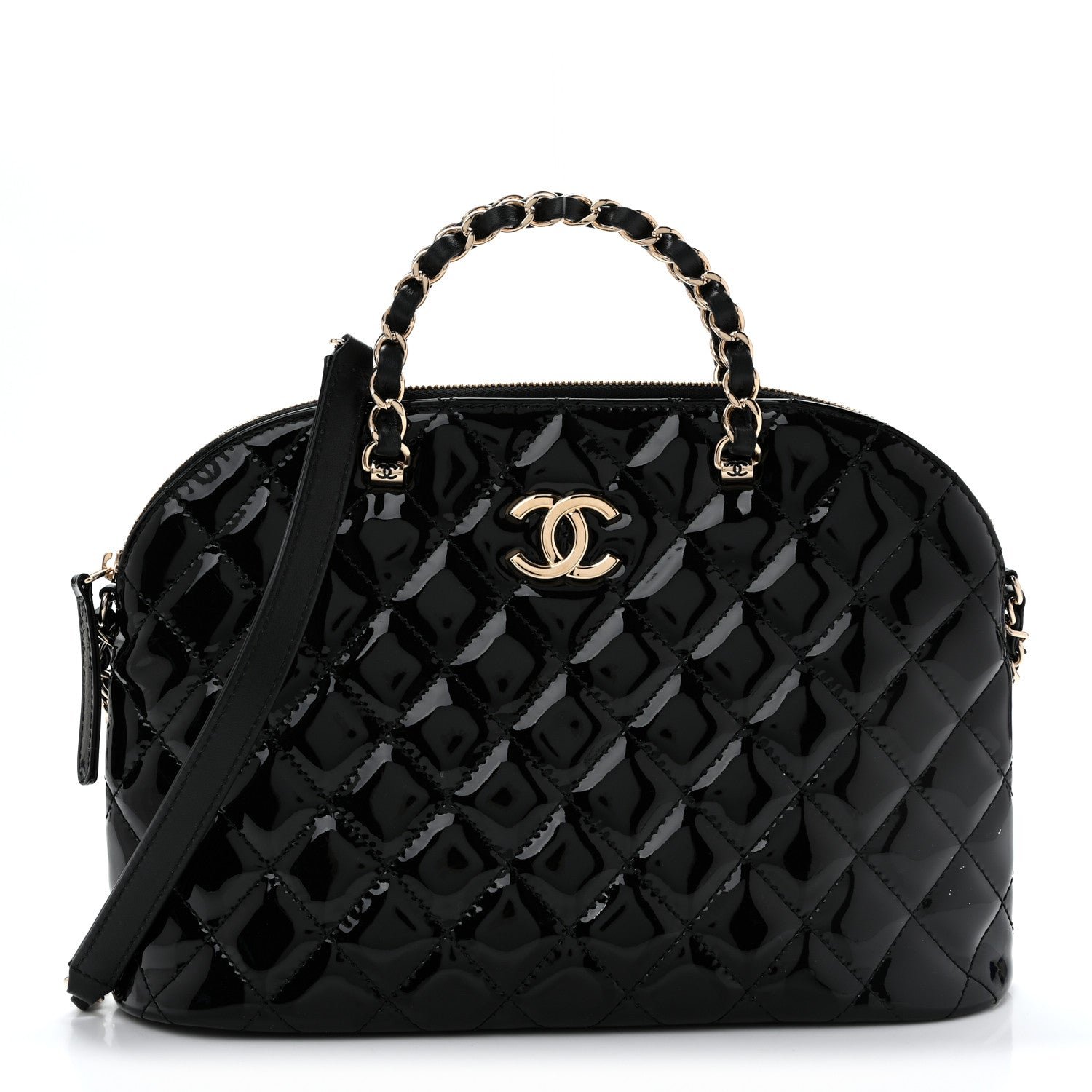 Chanel Patent Quilted Shiny Coco Small Shopping Bag Black