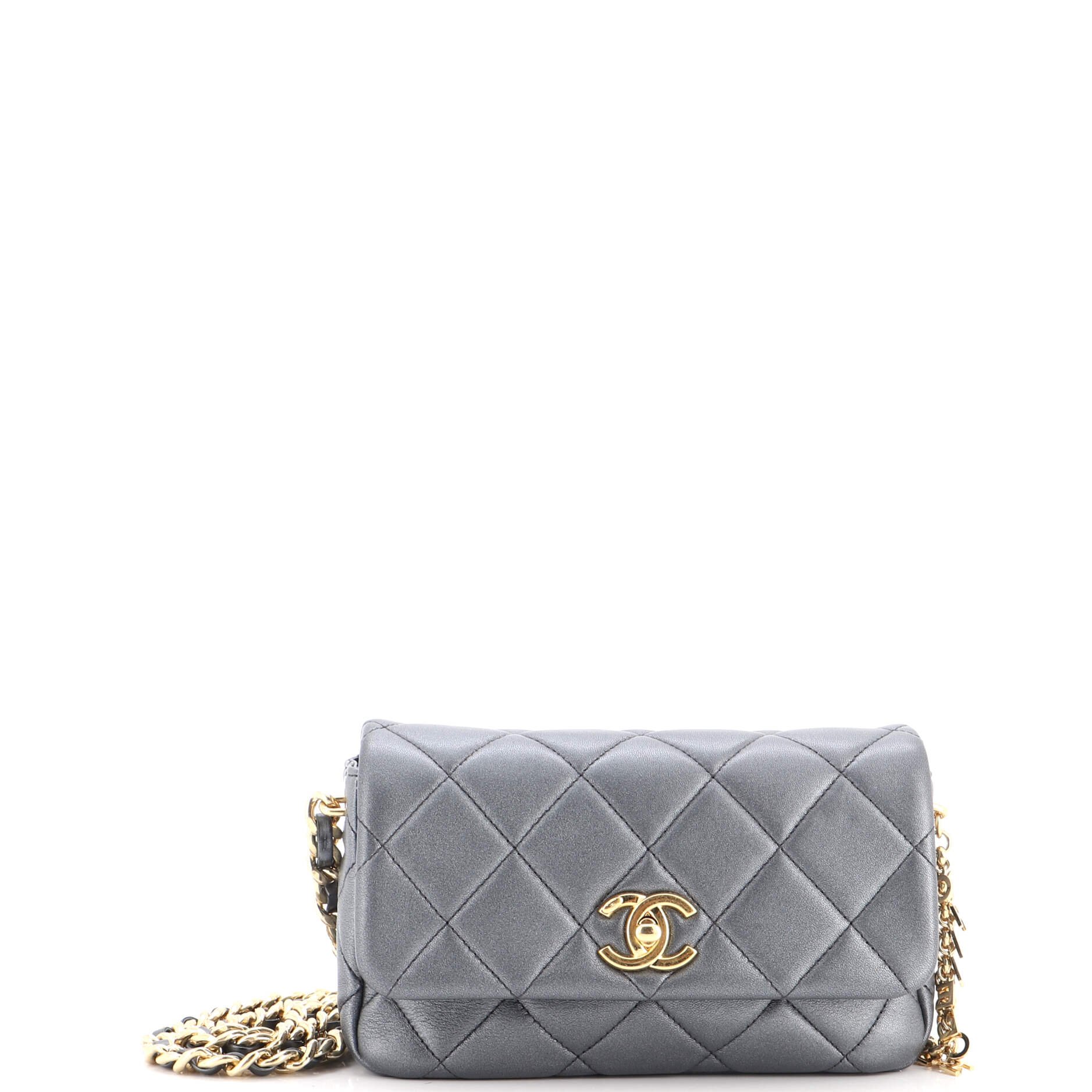 Logo Letters CC Chain Flap Bag Quilted Lambskin Small