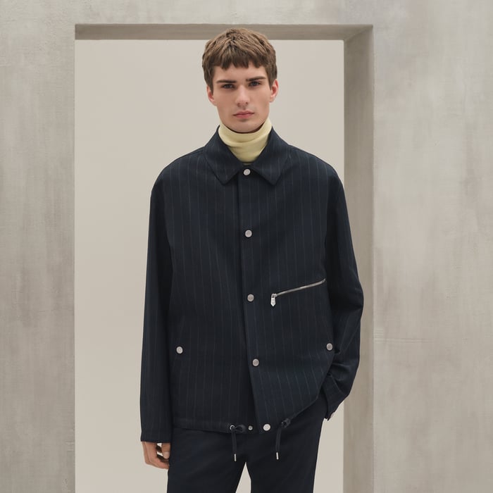 Marine "Rayures De Laine Et Papier" Overshirt With Removable Hood
