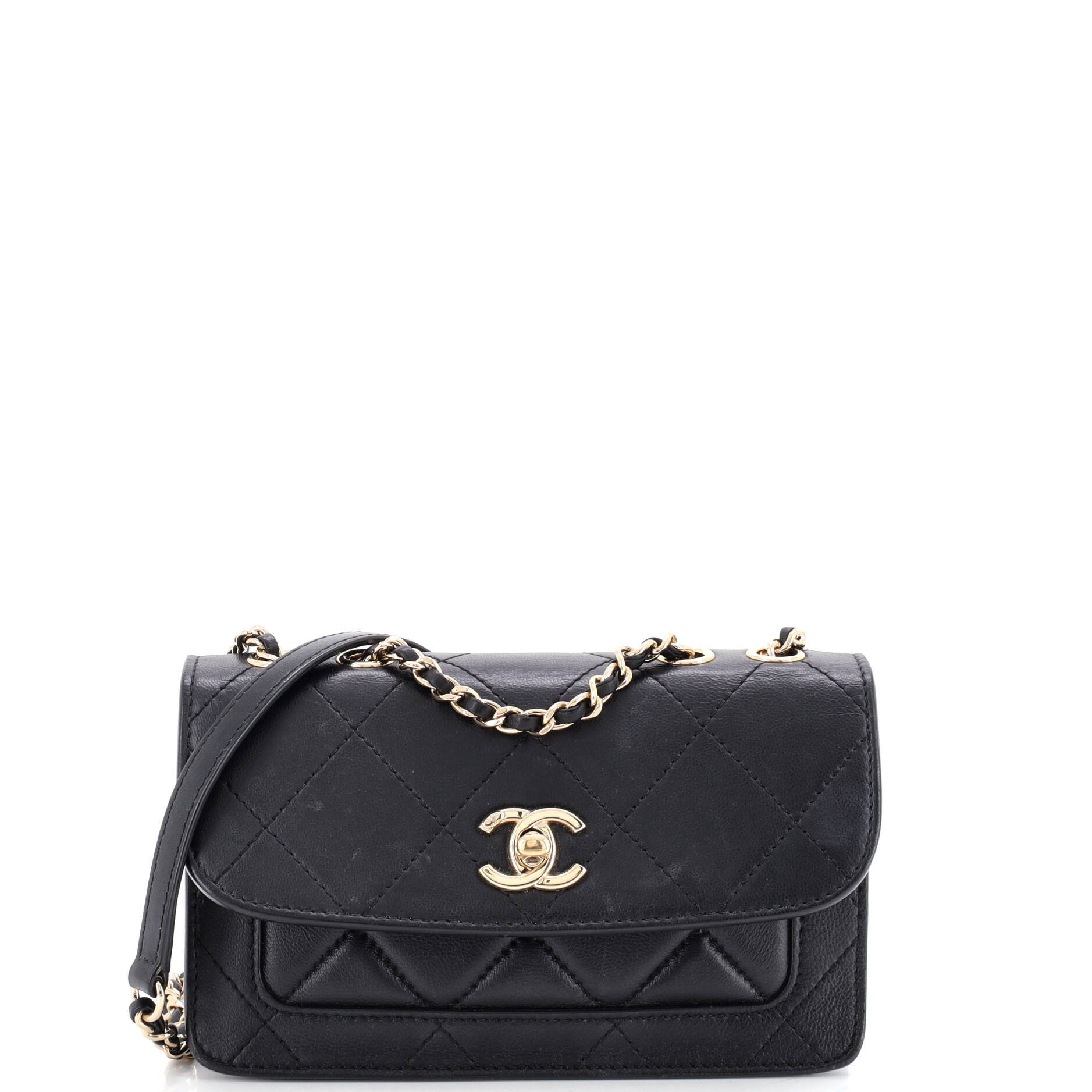 CC Front Pocket Flap Bag Stitched Calfskin Small