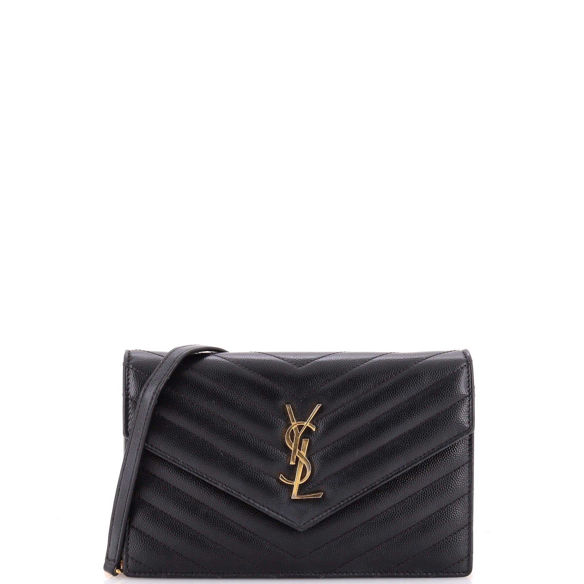 Classic Monogram Wallet on Chain Matelasse Chevron Leather Small