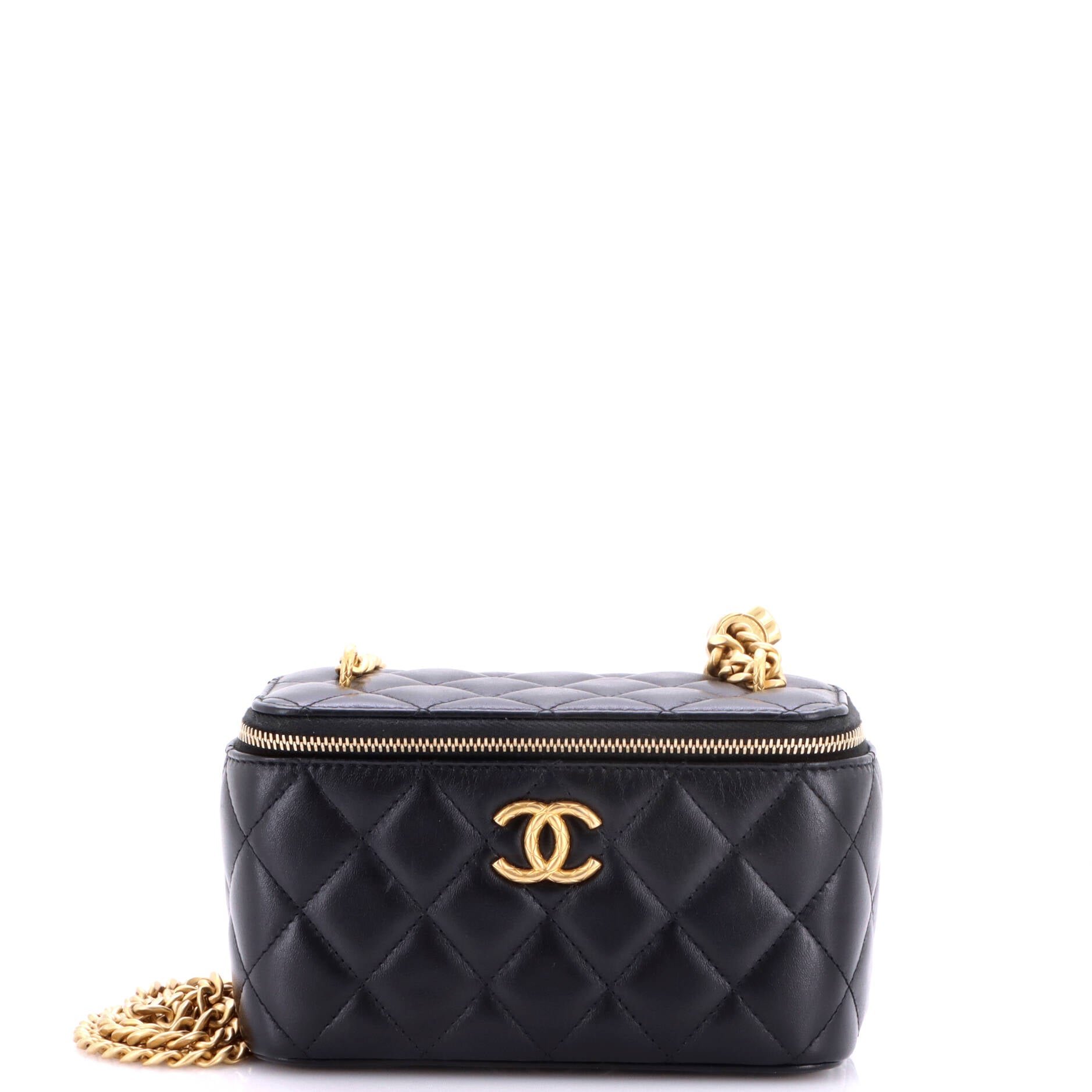 All Slide Long Vanity Case with Chain Quilted Lambskin Small