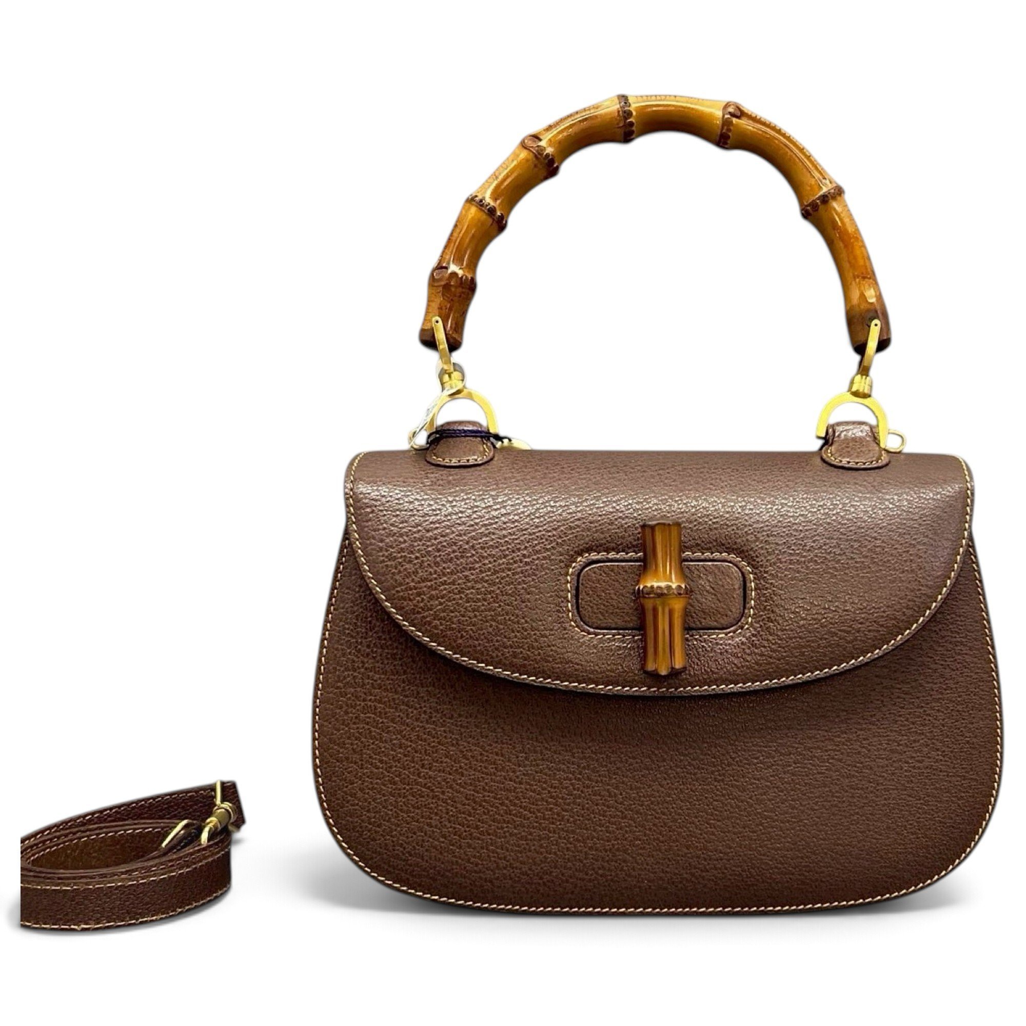 Convertible Bamboo Top Handle leather handbag