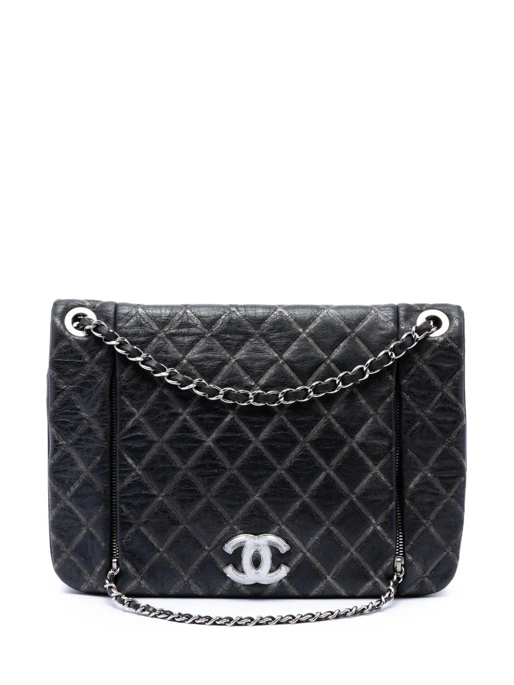2010-2011 Quilted Metallic Distressed Lambskin CC Crystal Flap shoulder bag
