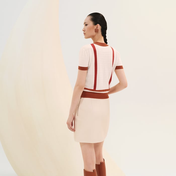 Beige Kaolin "Coaching" Short-sleeve Sweater