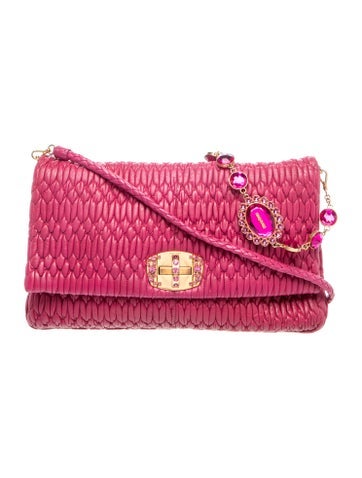 Leather Matelasse Nappa Crystal Chain Satchel