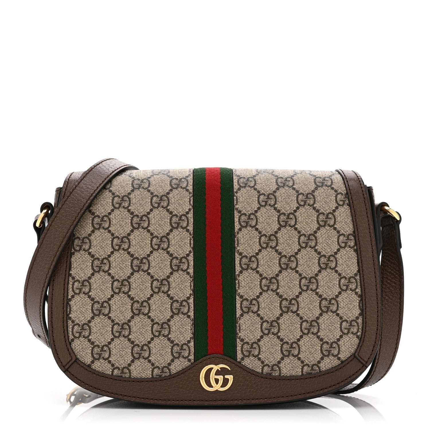 Gucci GG Supreme Monogram Web Small Ophidia Flap Messenger Bag Brown