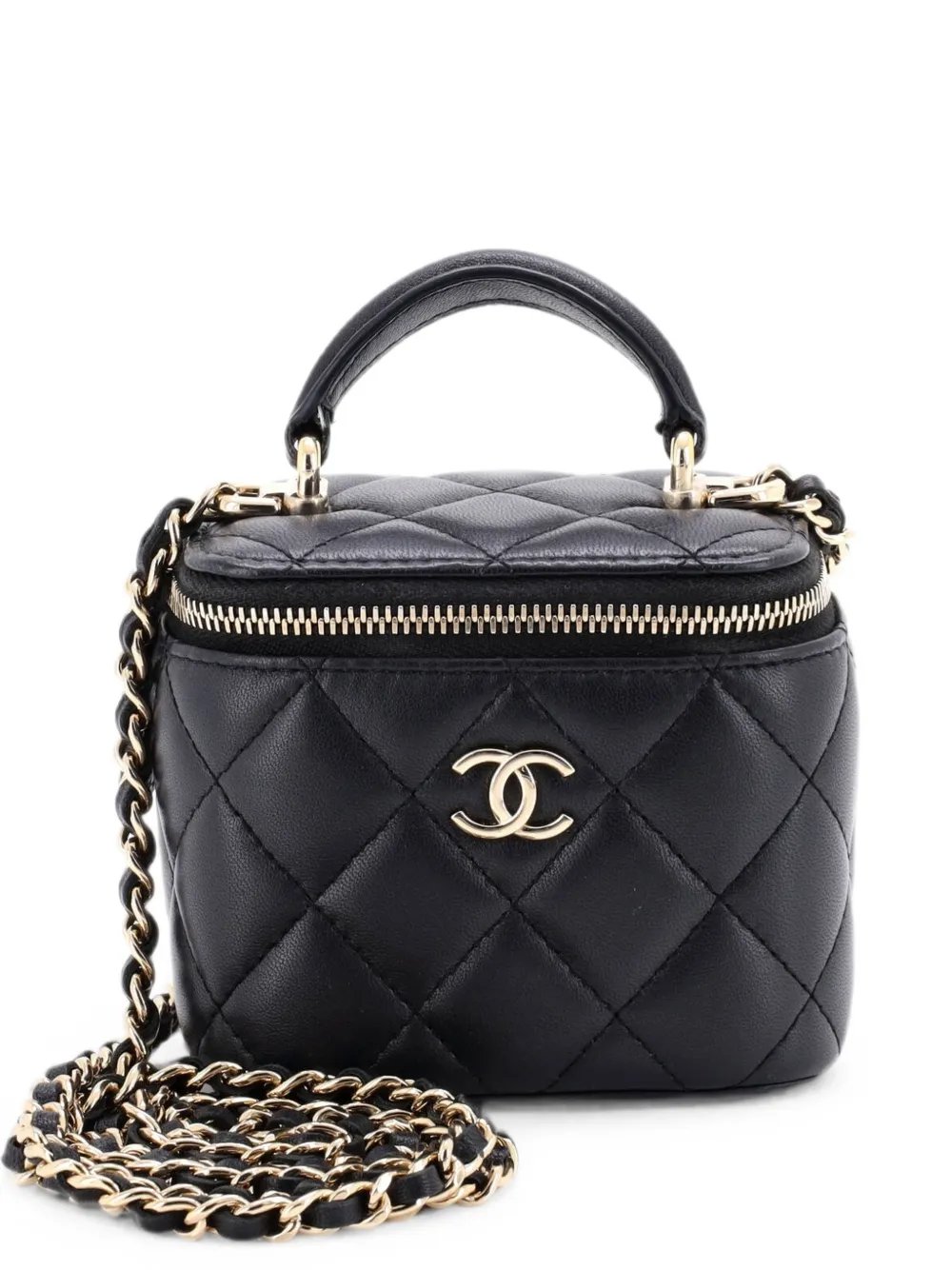 Classic Top Handle Vanity Case with Chain Quilted Lambskin Mini crossbody bag