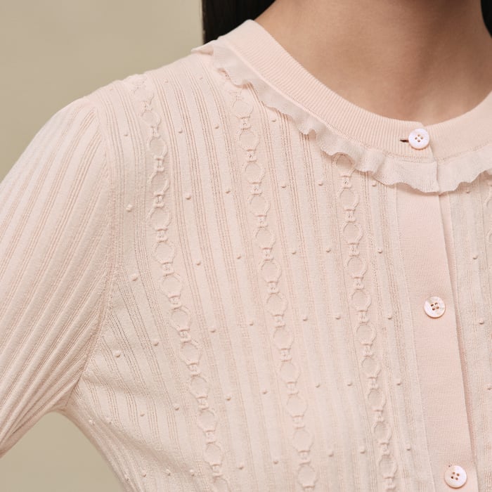 Rose Palomino Long-sleeve Cardigan With Ruffled Details