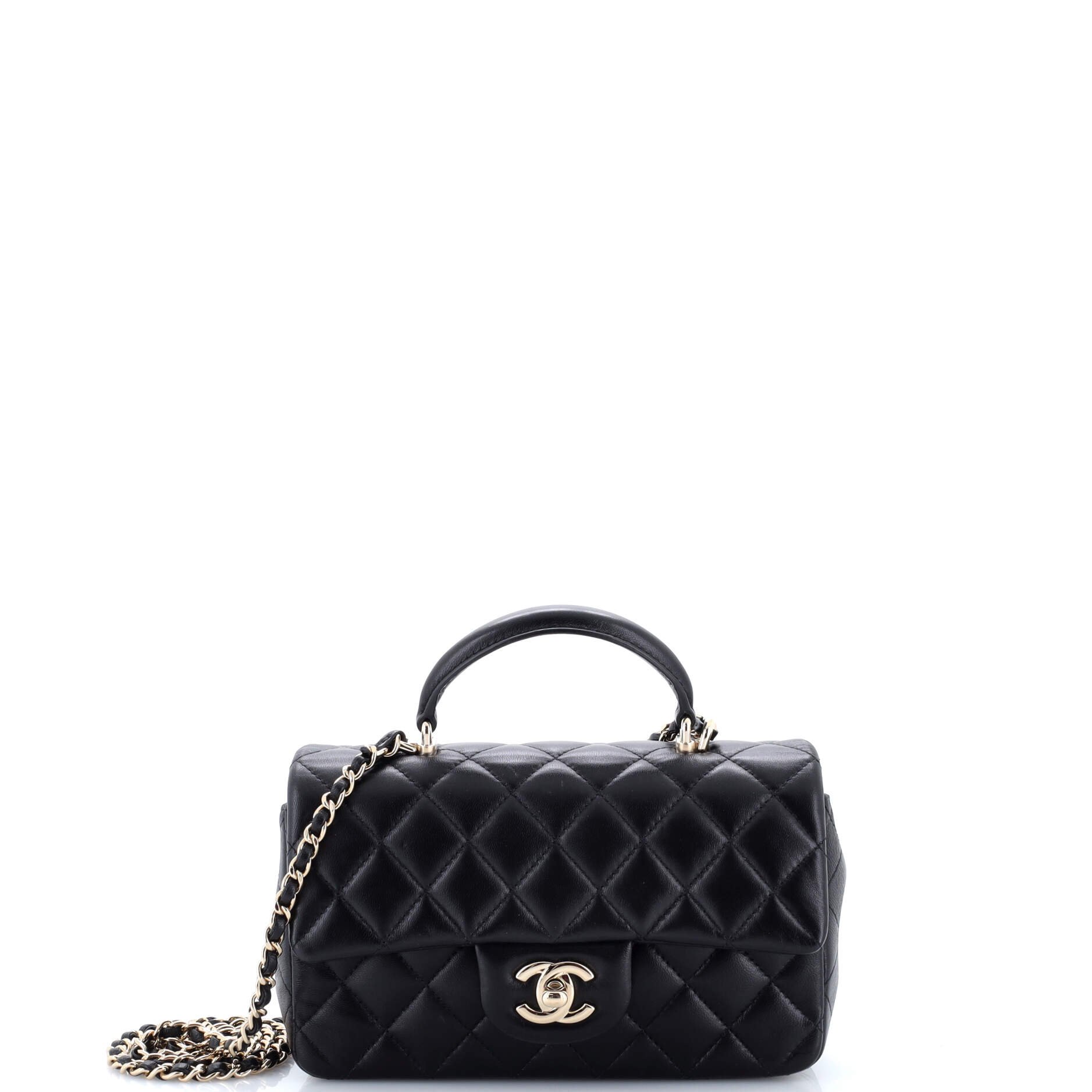 Chanel Classic Single Flap Top Handle Bag Quilted Lambskin Mini
