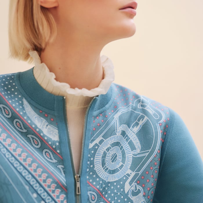 Bleu Arctique "Eperon d'Or Bandana" Long-sleeve Zipped Twillaine Cardigan