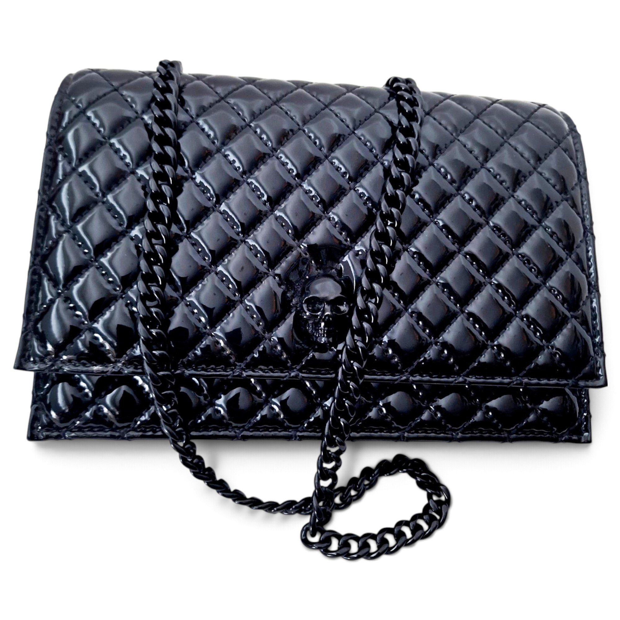 Skull patent leather crossbody bag