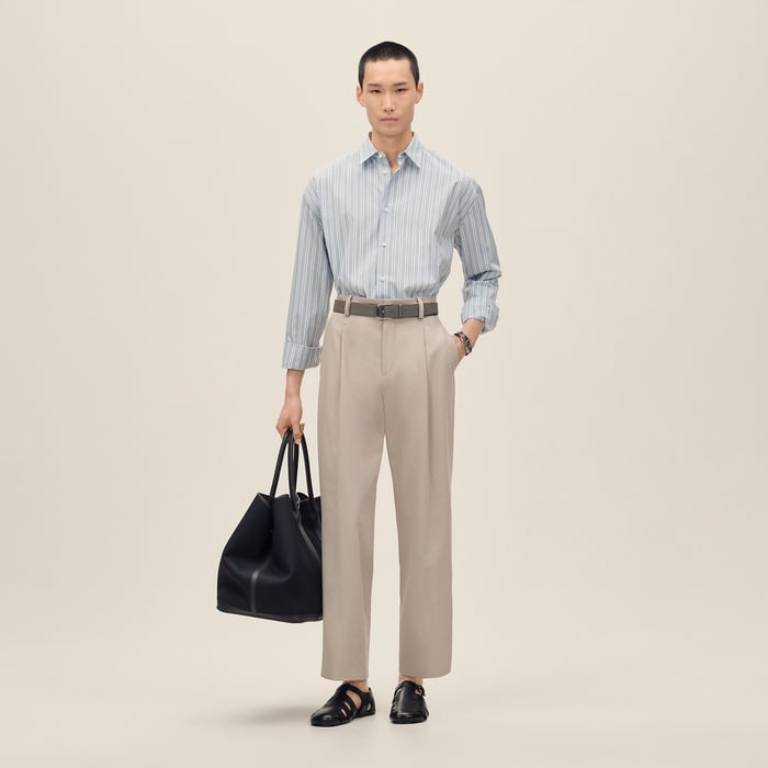 Bleu Ciel "Rayures Fond Colore" Boxy Fit Shirt With Louis Collar