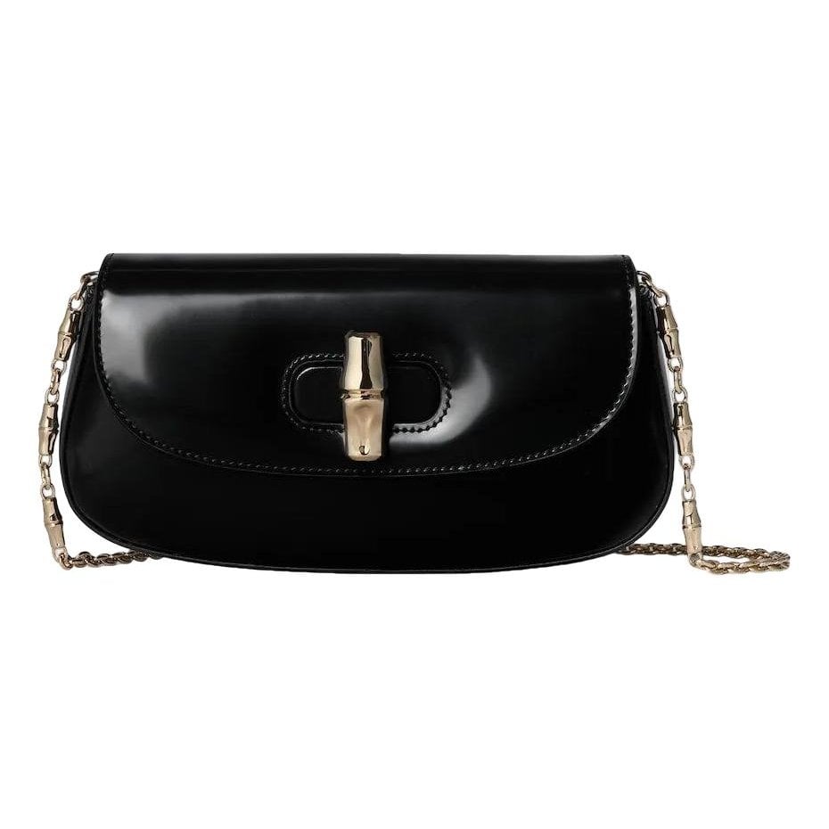 Bamboo patent leather clutch bag