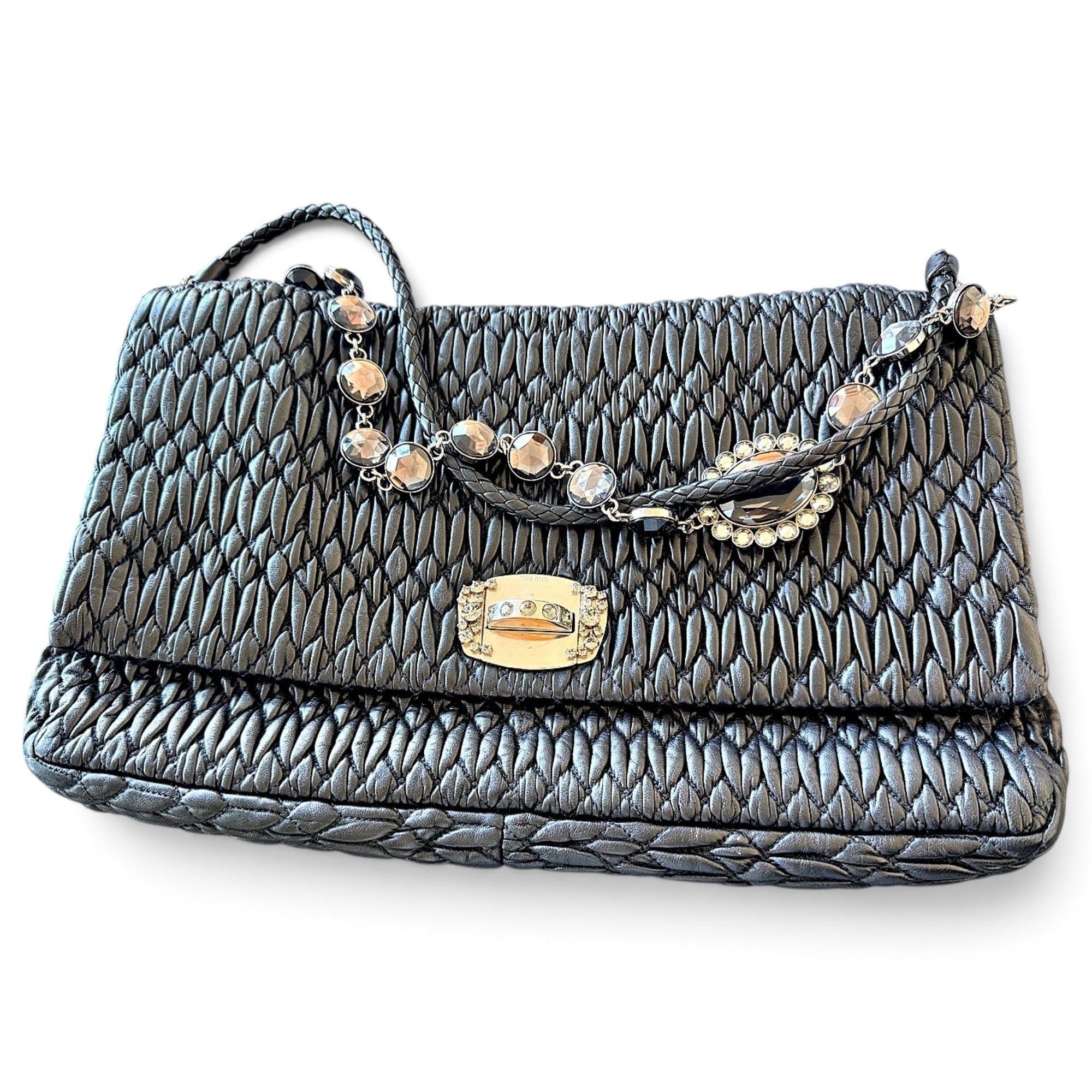 Miu Crystal leather handbag