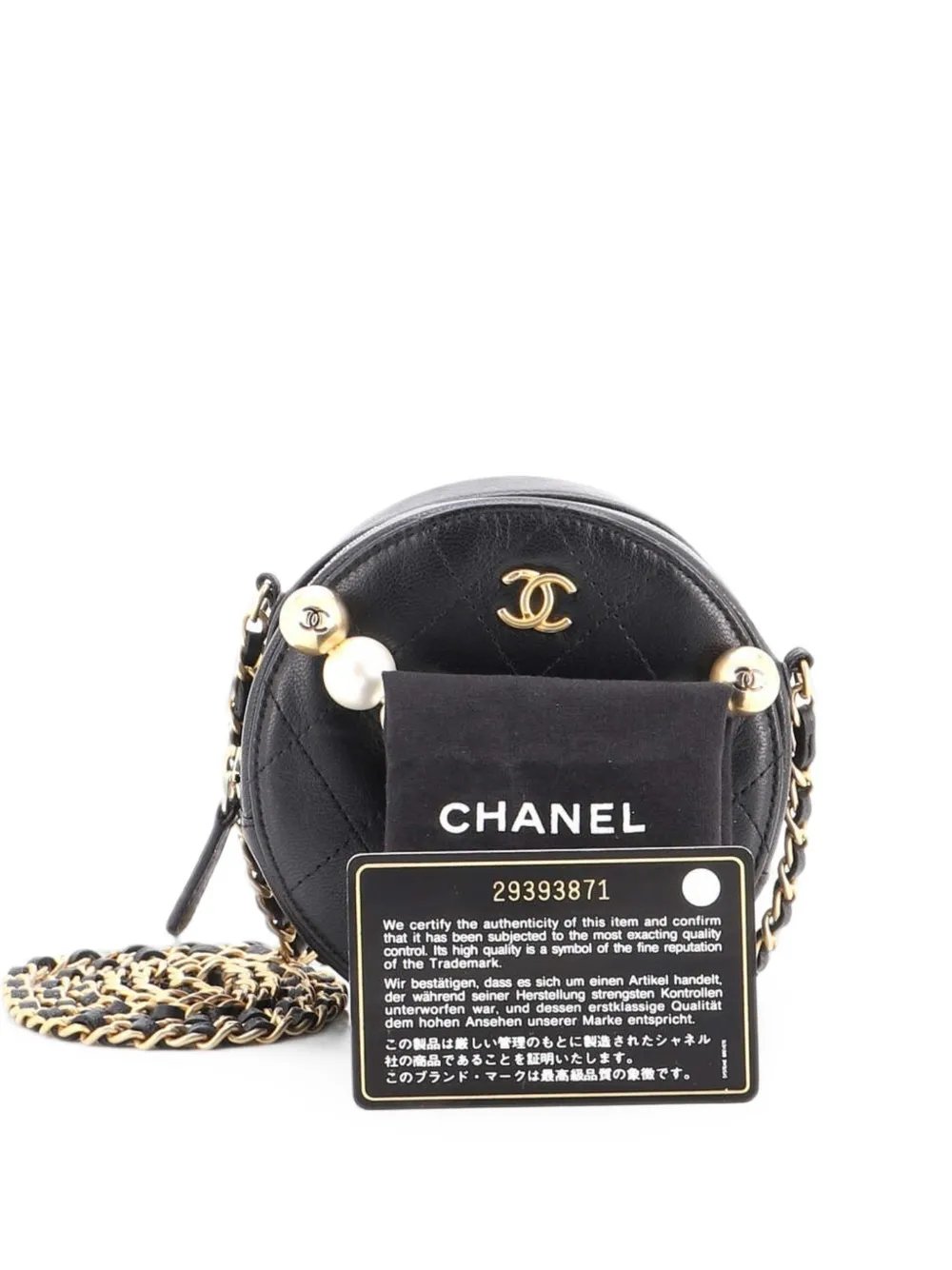Chic Pearls Round Clutch with Chain Quilted Lambskin crossbody bag