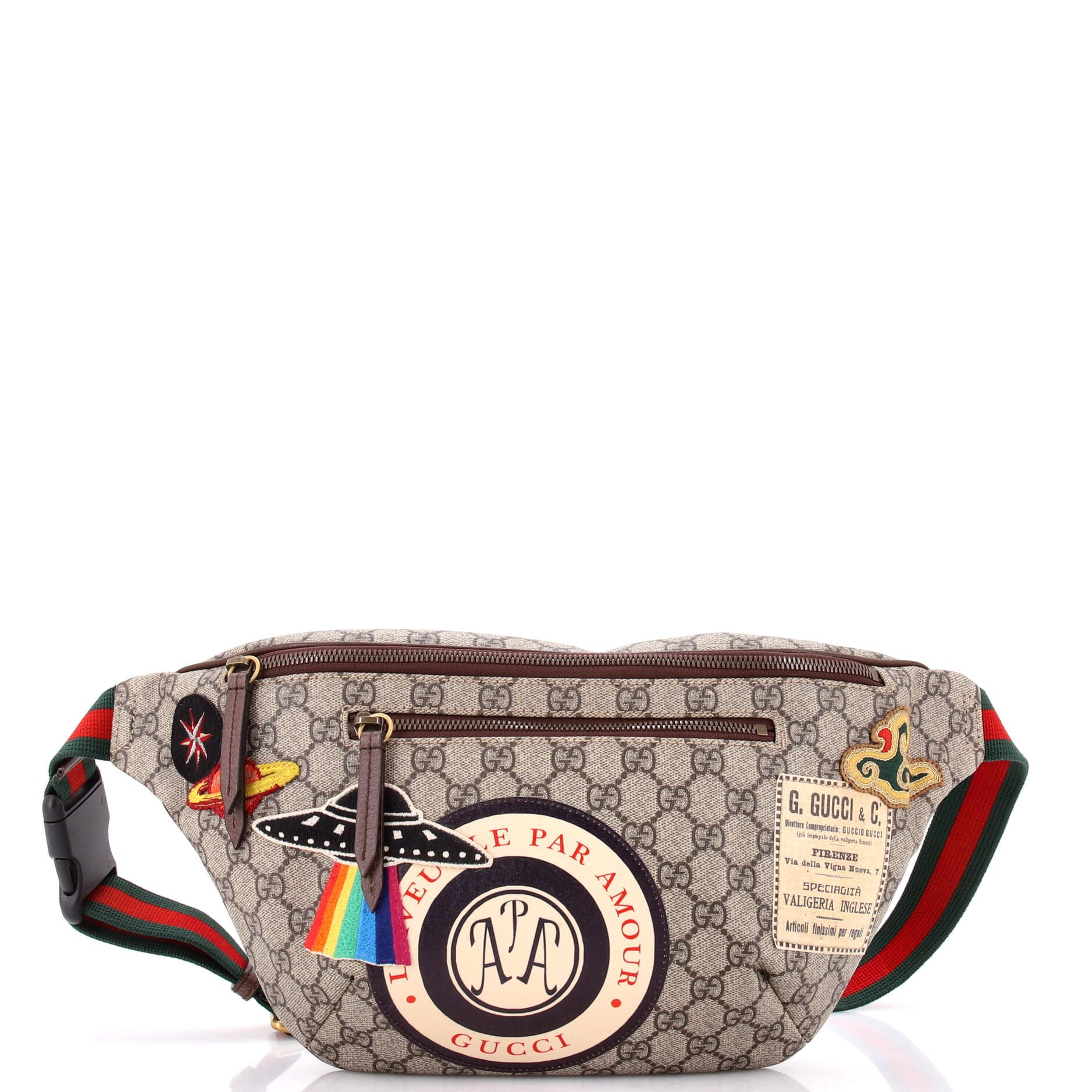 Courrier Zip Belt Bag GG Coated Canvas with Applique