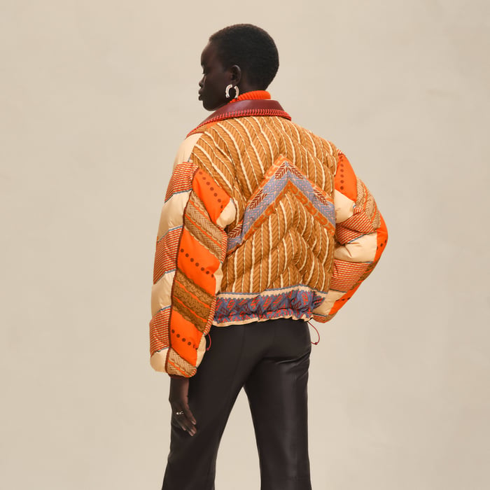 "Dressage Tressage" Mixed Leather Short Puffer Coat