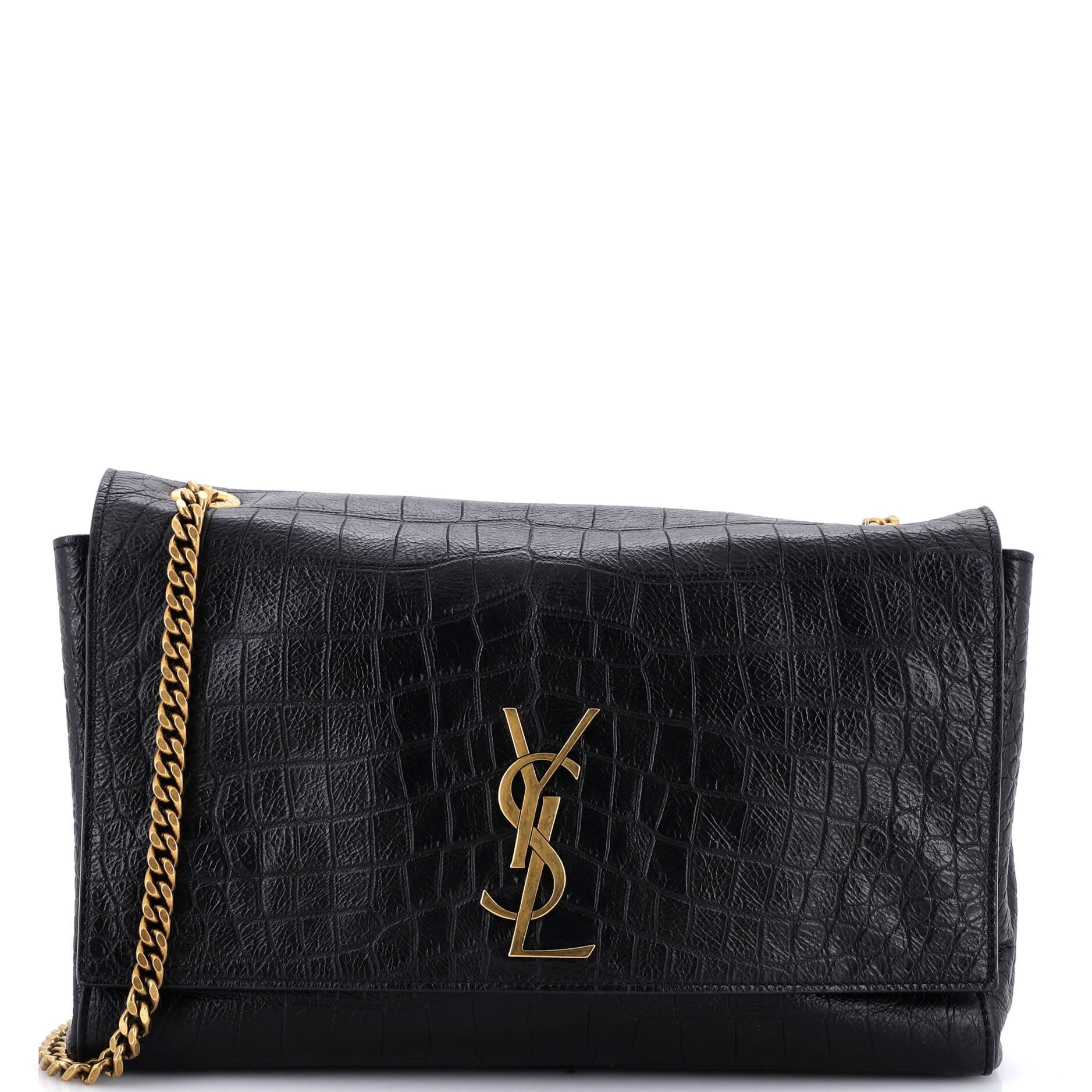 Classic Monogram Reversible Shoulder Bag Crocodile Embossed Leather and Suede Medium