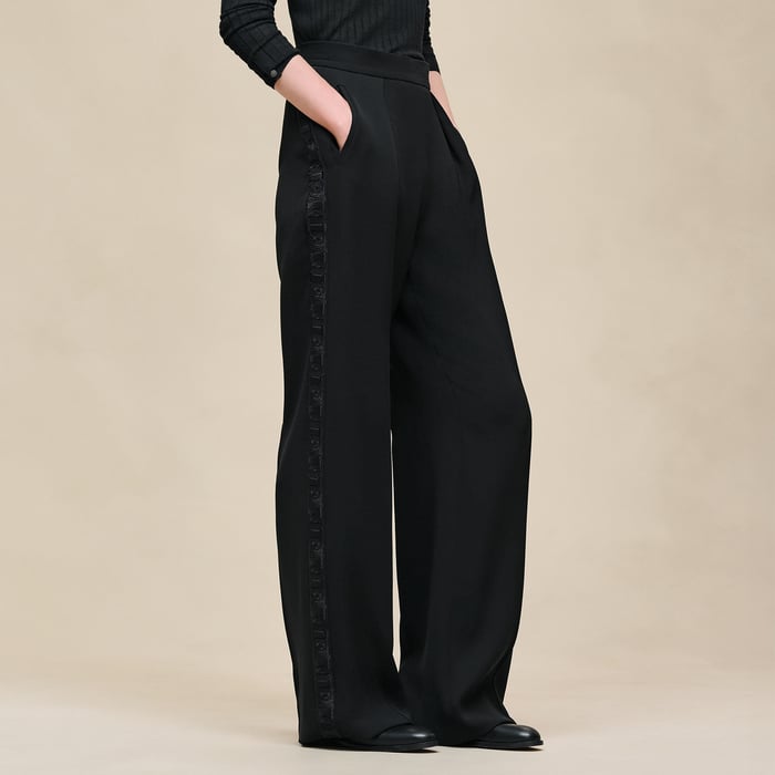 Noir Embroidered High-waisted Tuxedo Pants