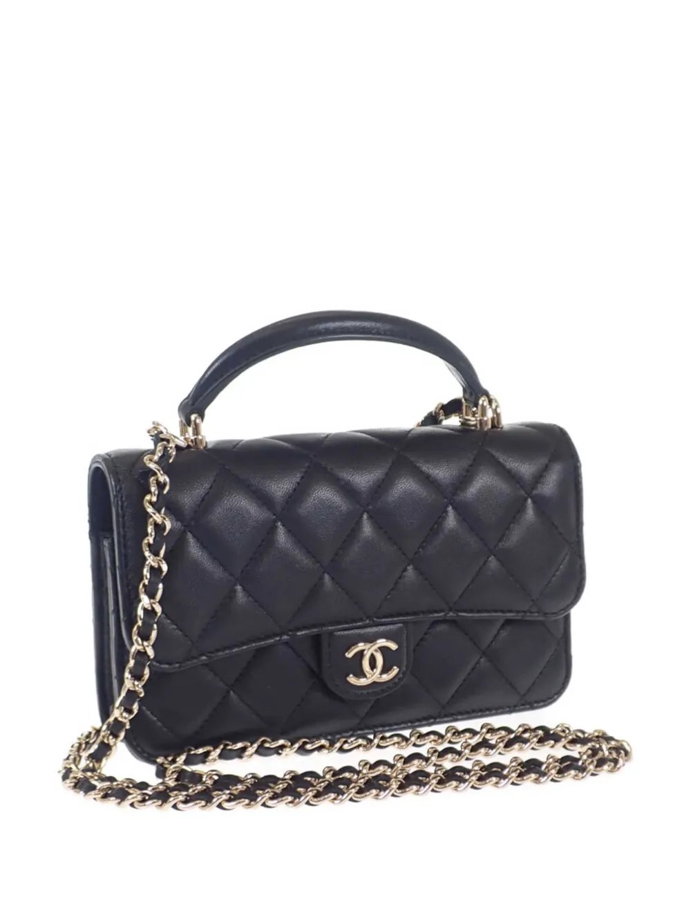2021-2026 CC Quilted Lambskin Top Handle Phone Holder with Chain satchel