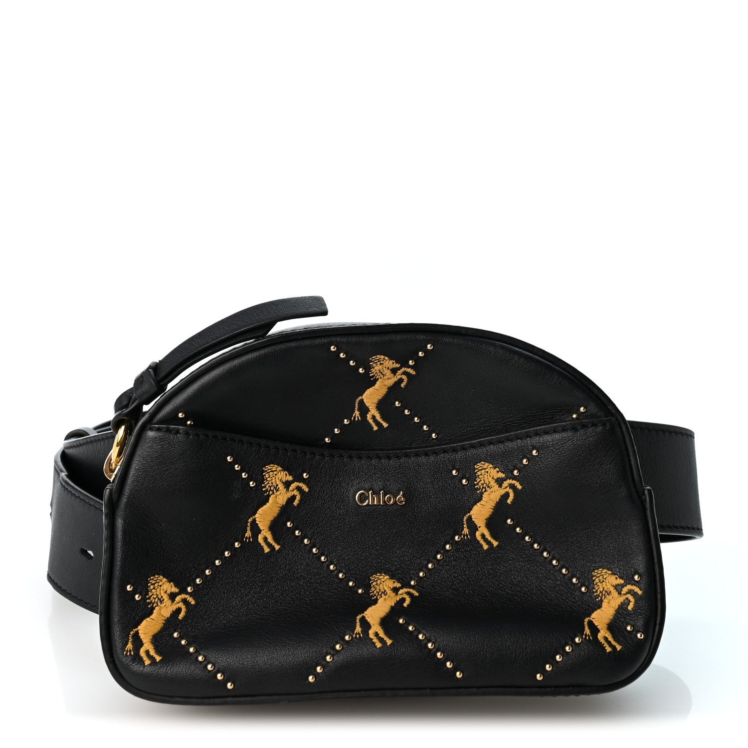 Chloe Smooth Calfskin Little Horses Embroidered Signature Belt Bag Black