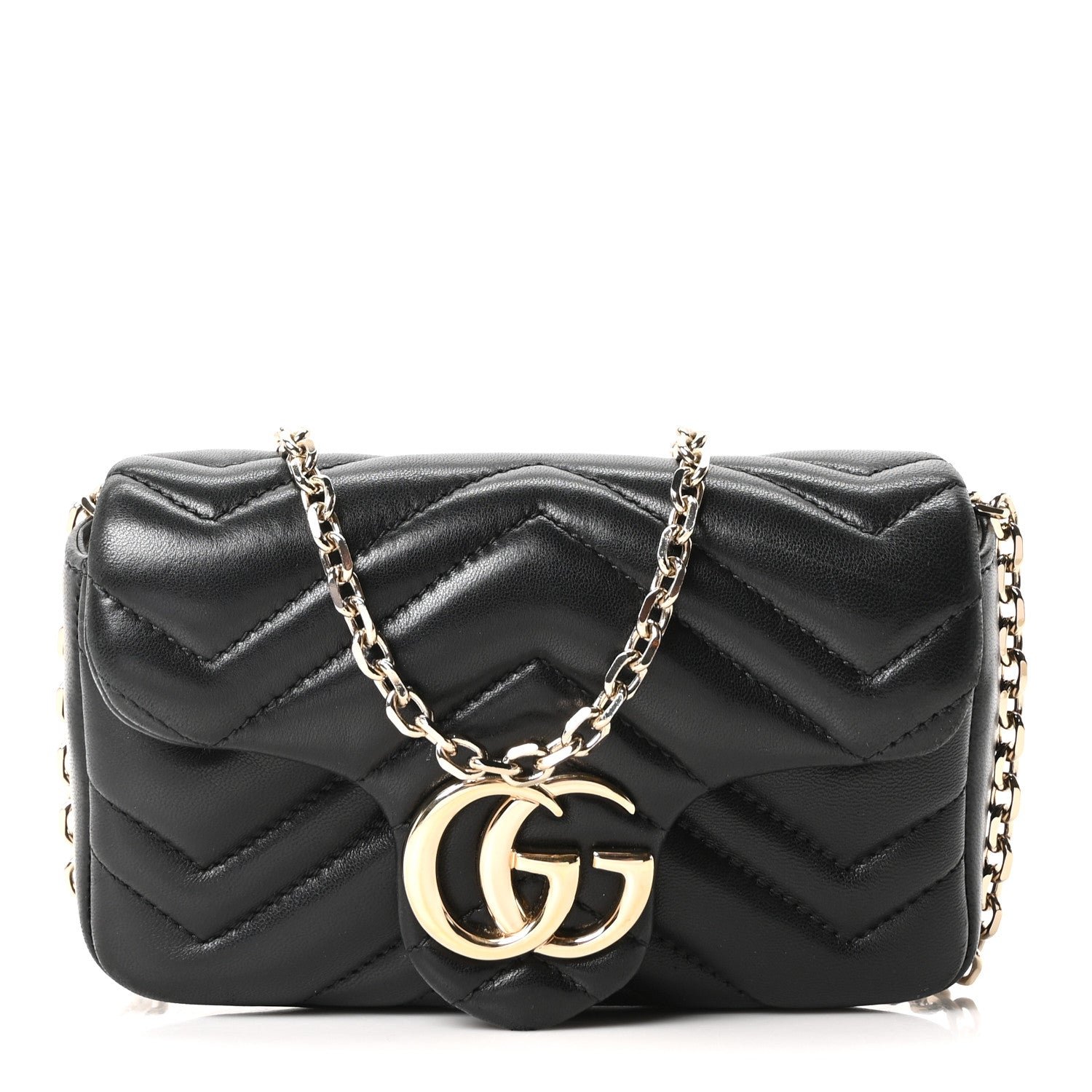 Gucci Lambskin Matelasse Mini GG Marmont Shoulder Bag Black