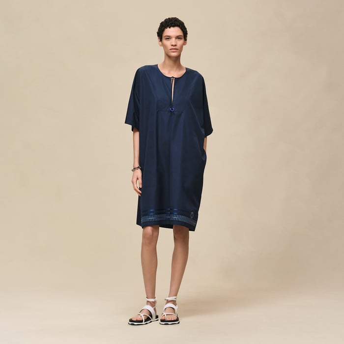 Bleu Outremer Embroidered Beach Caftan