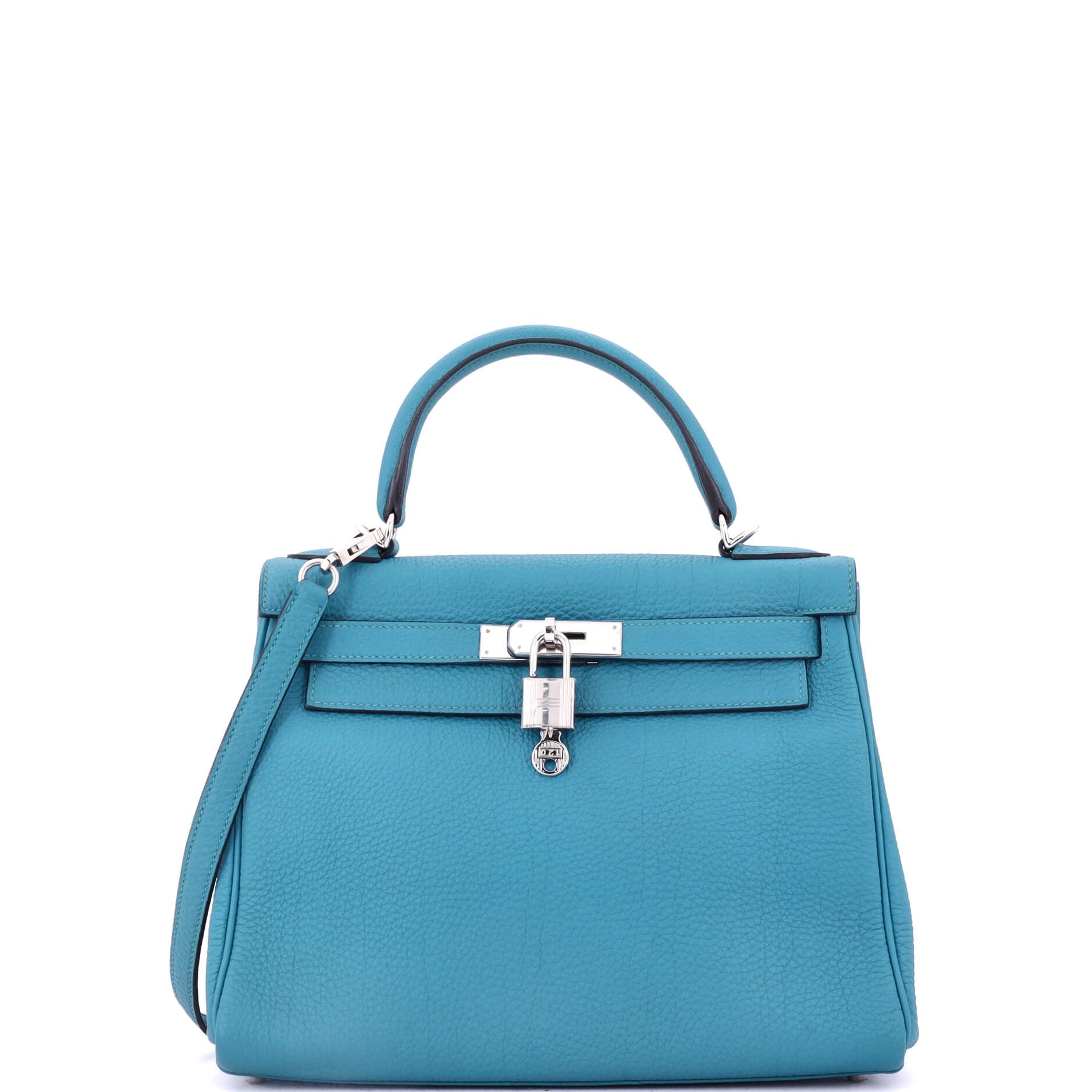 Hermes Kelly Handbag Turquoise Togo with Palladium Hardware 28