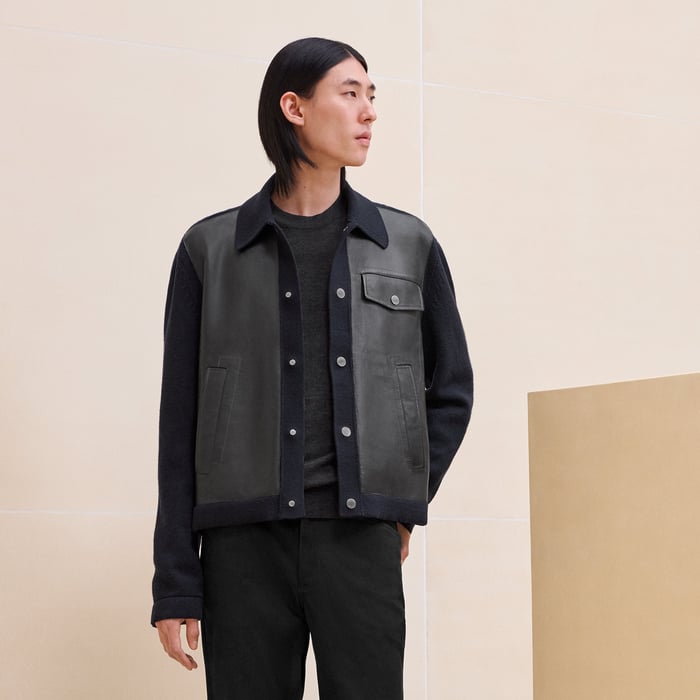 Marine "Devant Cuir Empreinte Sellier" Overshirt