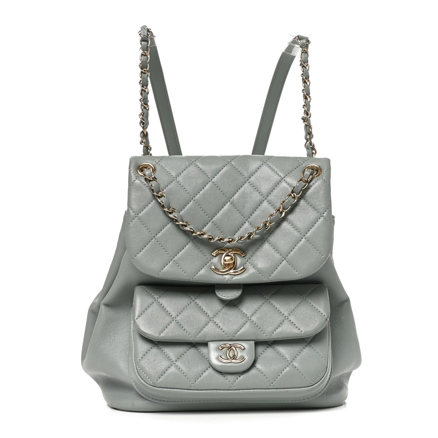 Chanel Lambskin Quilted Large Duma Drawstring Backpack Grey