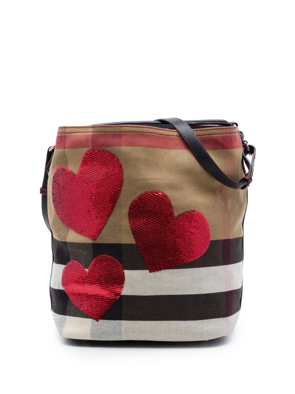 2000-2017 Medium Mega Check Canvas Sequined Heart Ashby bucket bag