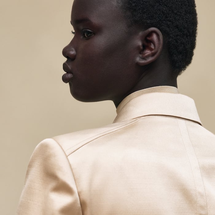Beige Gold Suit Jacket With Knotted Waist
