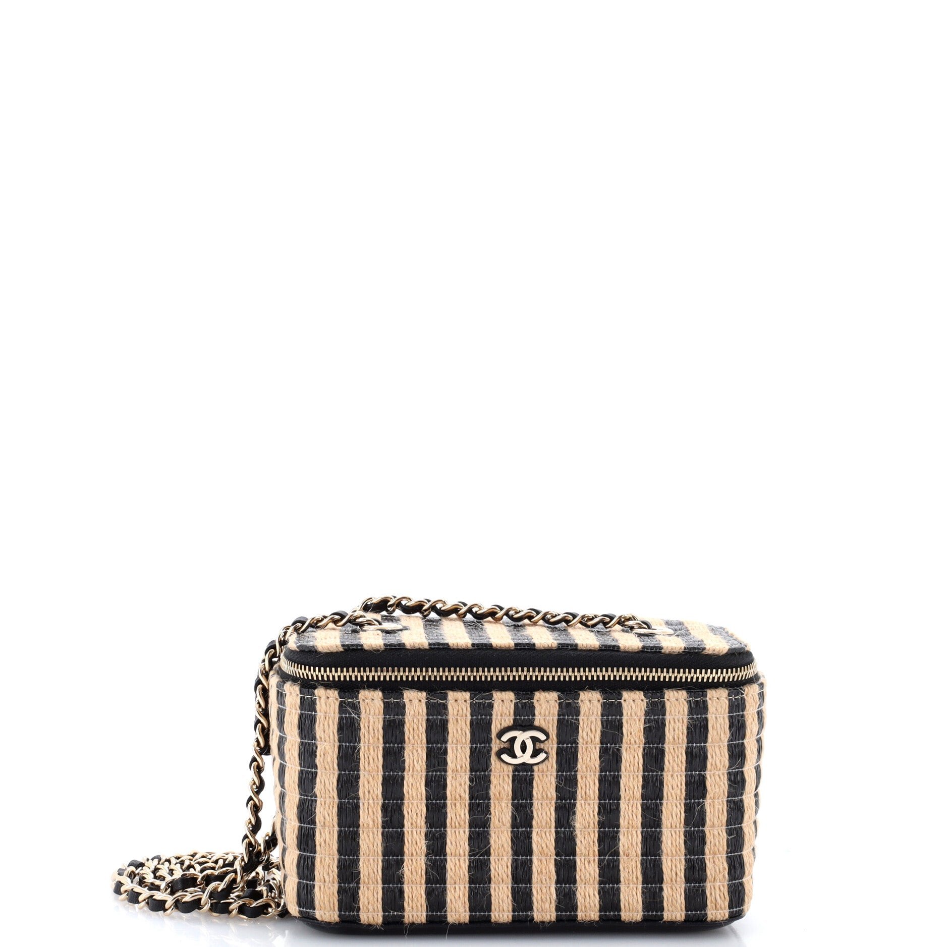 Classic Vanity Case with Chain Striped Raffia and Jute Small