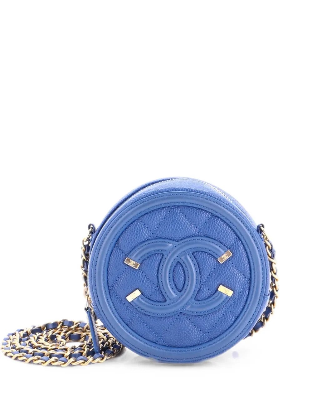 Filigree Round Clutch with Chain Quilted Caviar Mini crossbody bag
