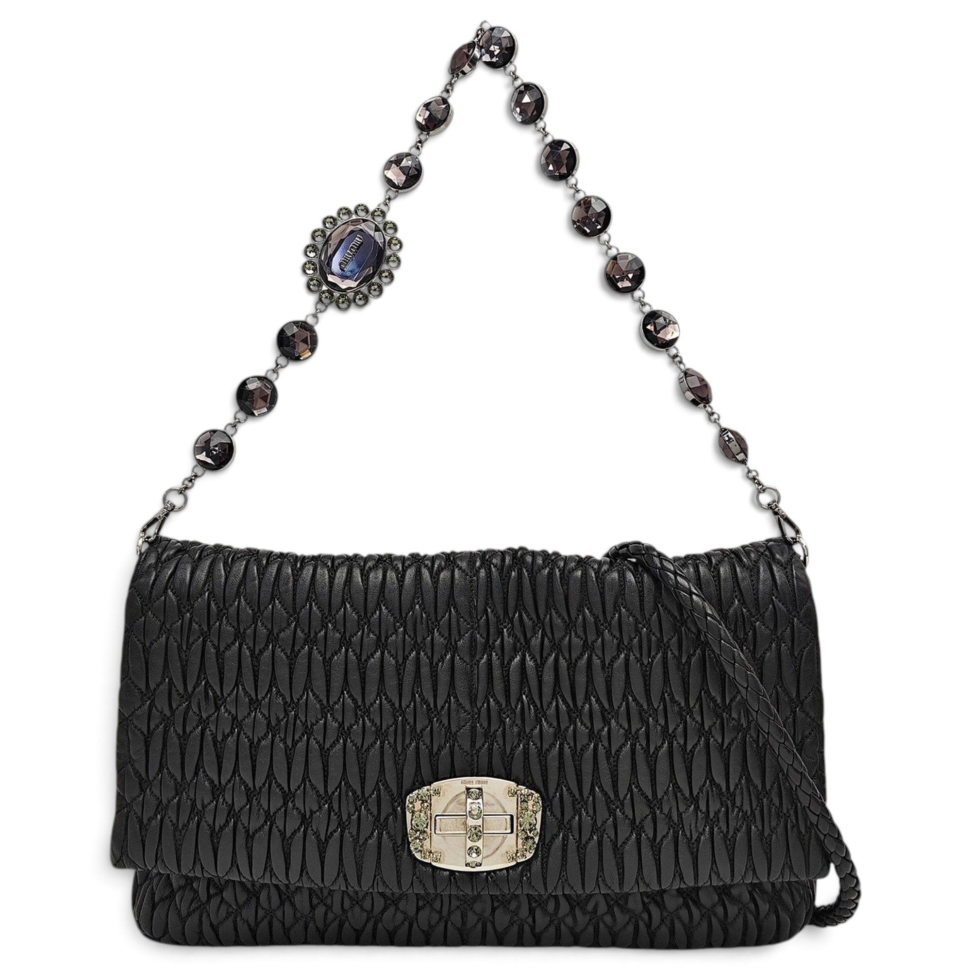 Miu Crystal leather handbag