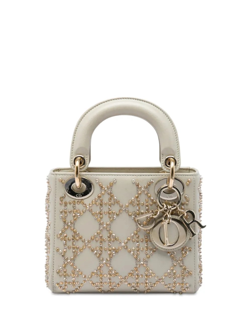 2020 Mini Beaded Metallic Lambskin Cannage Lady Dior satchel