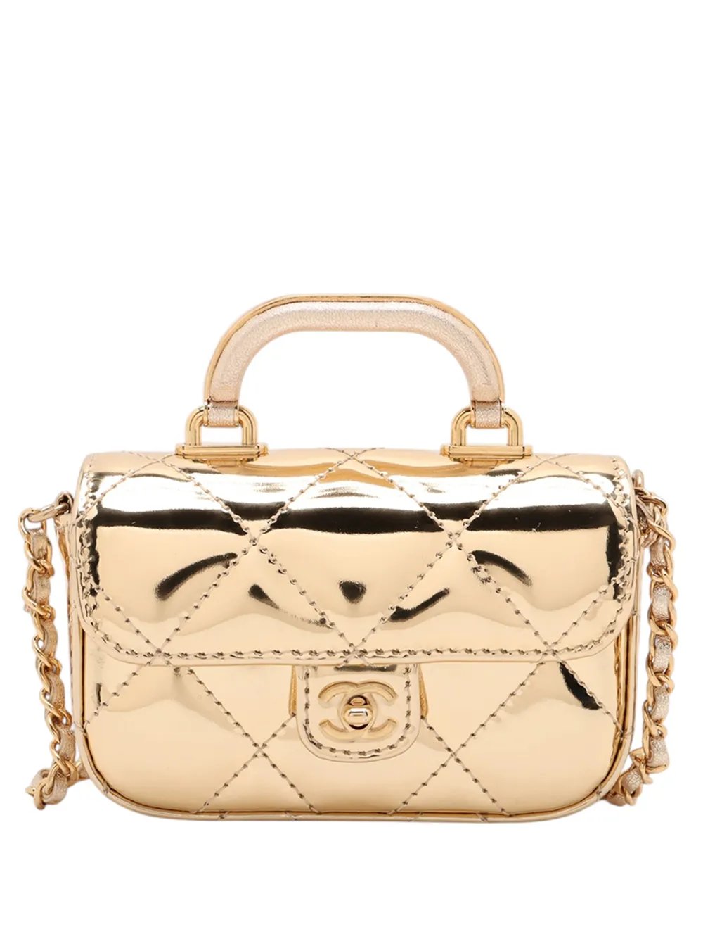 2021-2026 CC Metallic Quilted Calfskin Top Handle Bag satchel