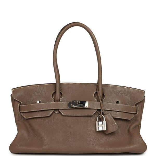 Hermes Vintage Hermes Shoulder Birkin 42 JPG Etoupe Clemence Palladium Hardware