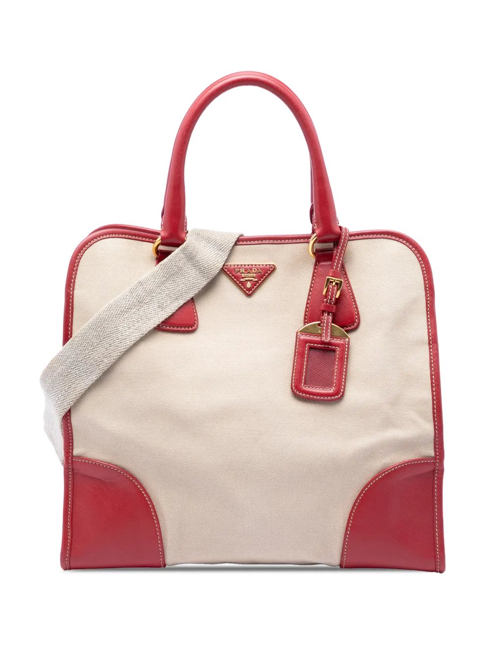 Prada 2021-2026 Saffiano Trimmed Canvas Canapa Logo satchel