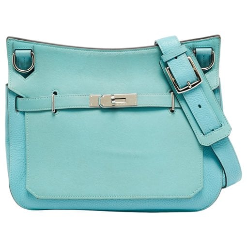 Hermes Jypsiere 28 Handbag Bleu Atoll Clemence Leather