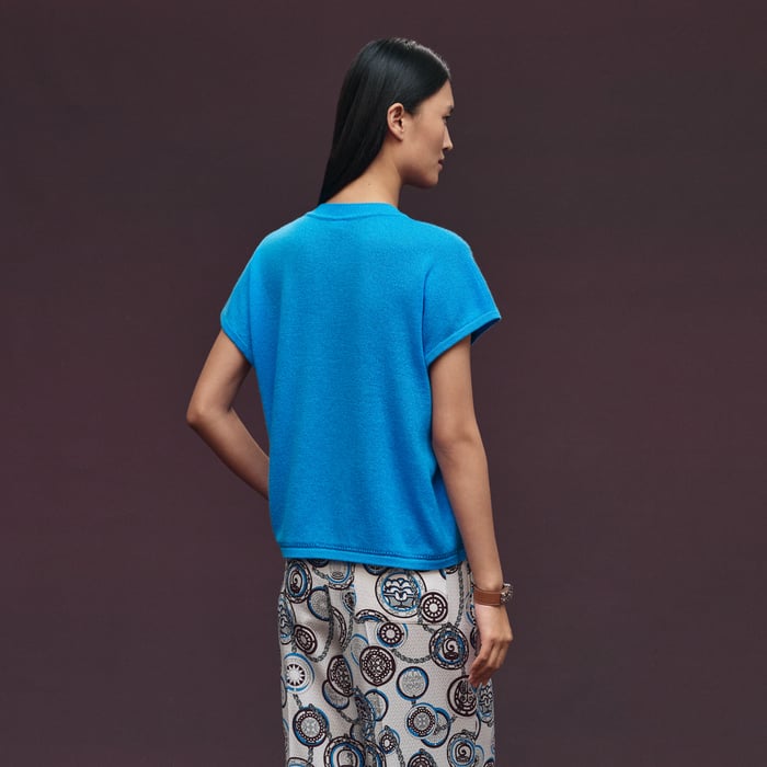 Bleu Piscine Cashmere "l'Enseigne Du Sellier" Sleeveless Sweater