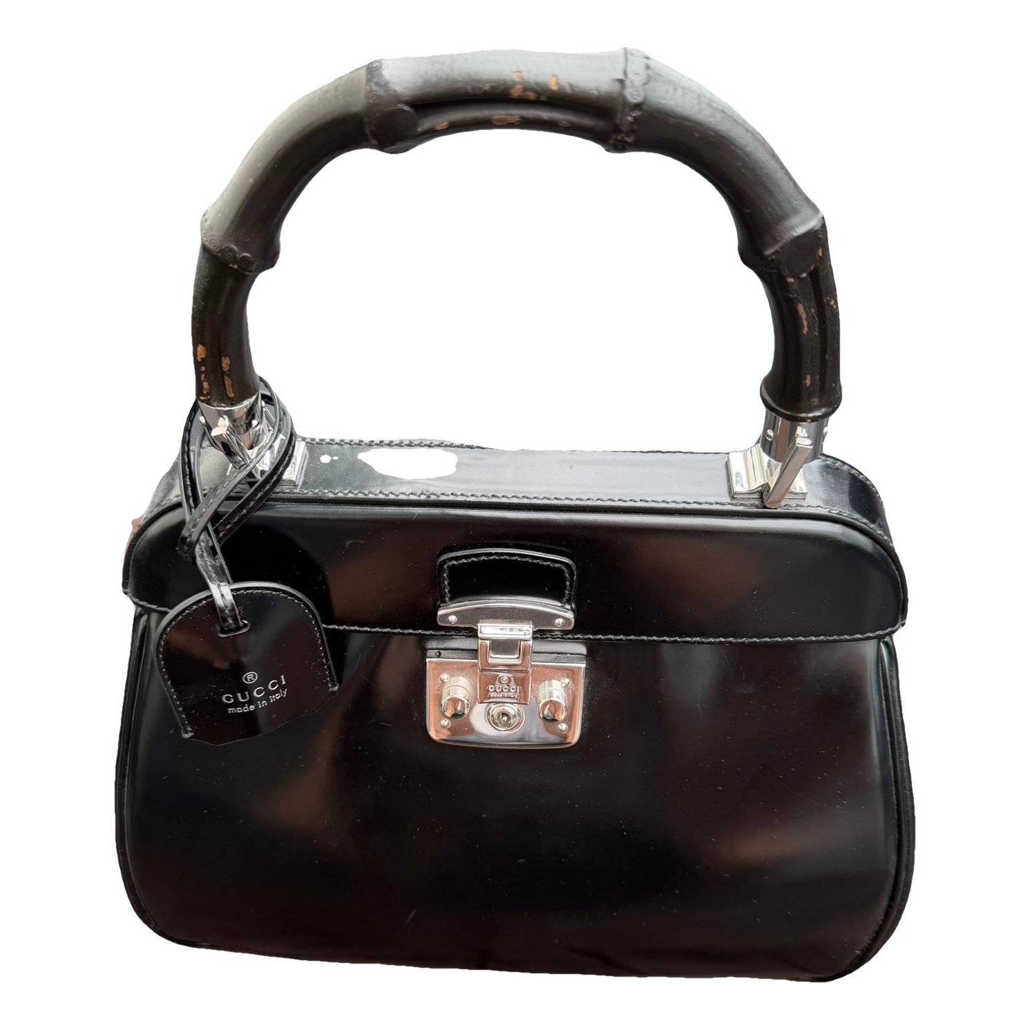 Bamboo patent leather handbag