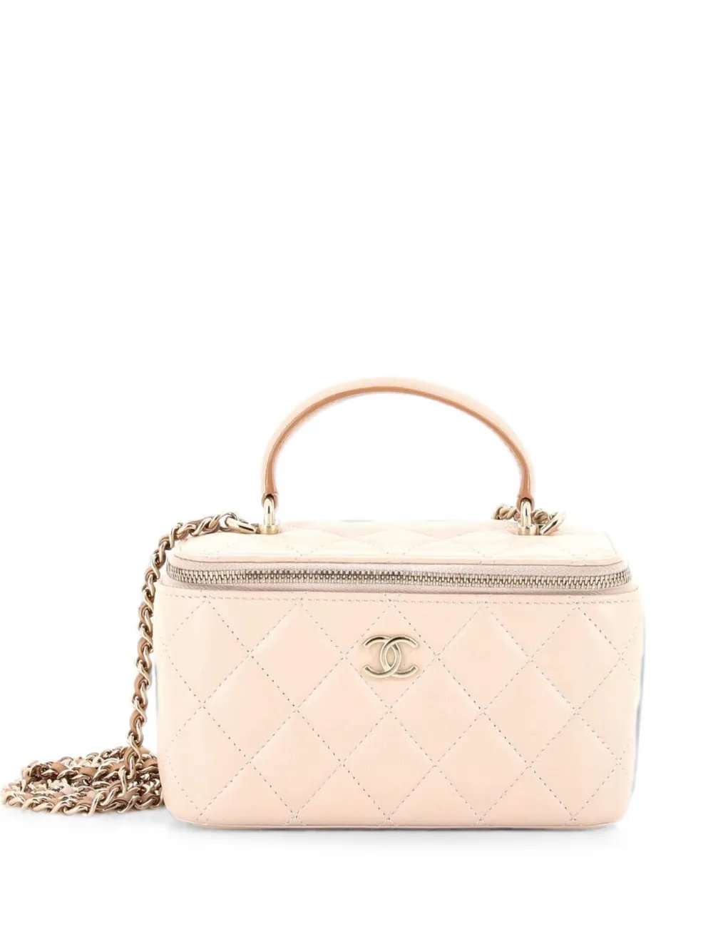 Classic Top Handle Vanity Case with Chain Quilted Lambskin Small crossbody bag