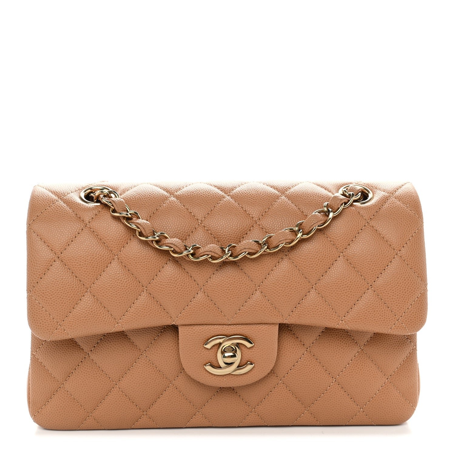 Chanel Caviar Quilted Small Double Flap Dark Beige