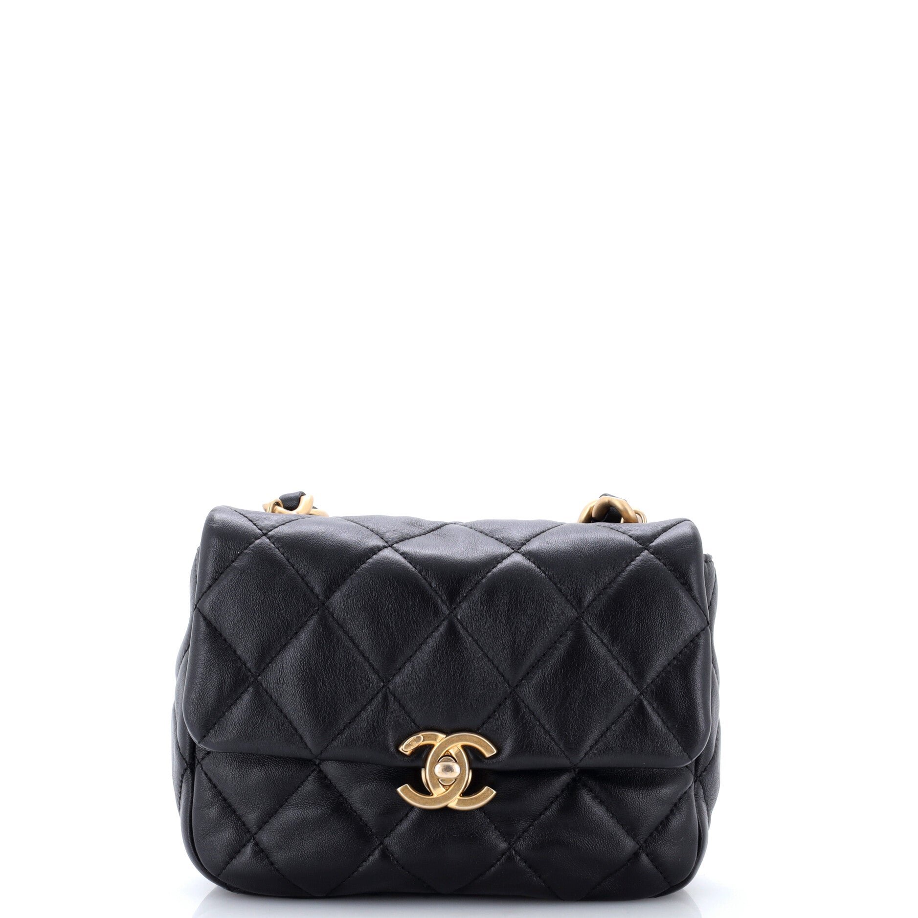Lacquered Metal CC Flap Bag Quilted Lambskin Mini