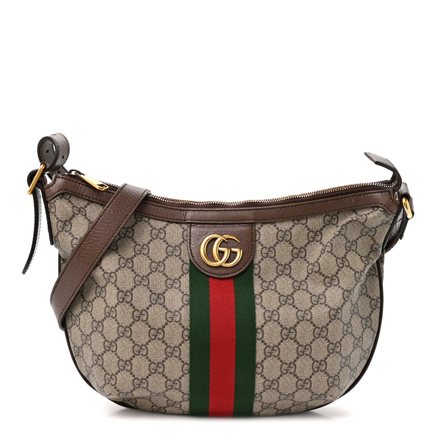 Gucci GG Supreme Monogram Web Small Ophidia Half Moon Hobo Brown