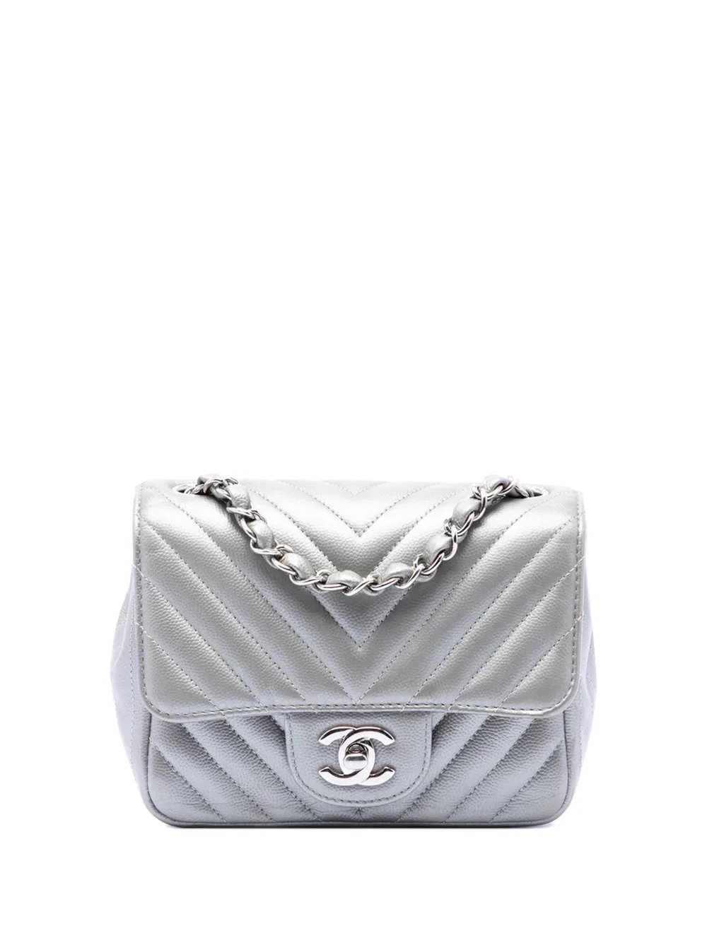 2010-2011 Mini Square Classic Chevron Caviar Single Flap crossbody bag