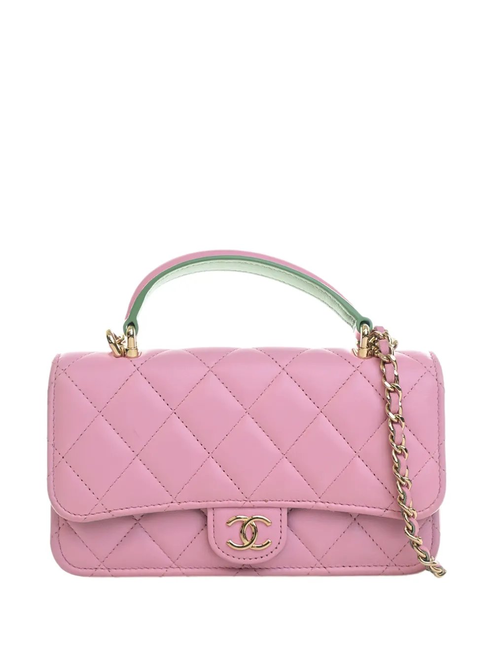 2021-2026 CC Quilted Lambskin Top Handle Phone Holder with Chain satchel